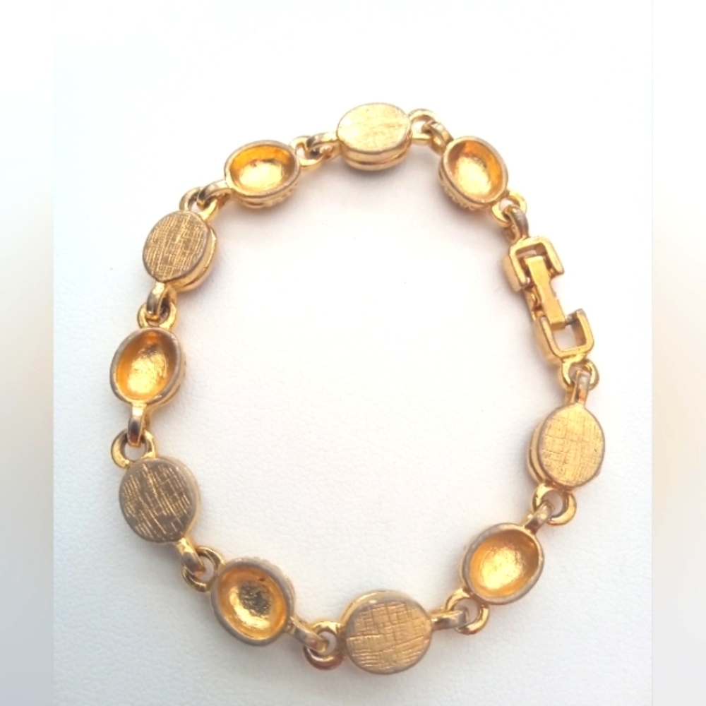 Multi Color Gemstone/Crystal Link Tennis Bracelet Textured Gold Tone Beads 1980s - Picture 5 of 5